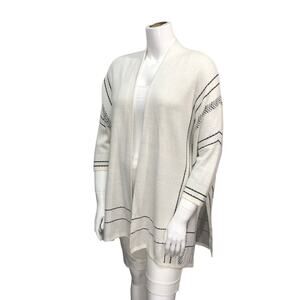 Chicos Size L XL White Beaded Boho Poncho Oversized Sweater Top Dolman Sleeves